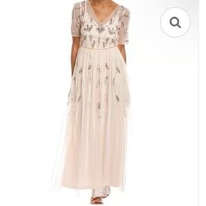 NWT Adrianna Papell Beaded Illusion Bateau Neck Blush Chiffon A-Line Gown 6